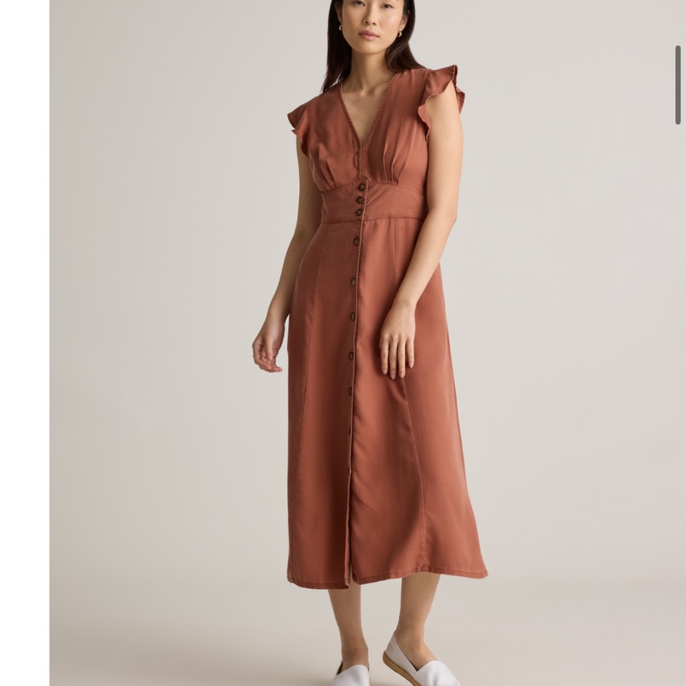 Quince Rust Button-Front Midi Dress
